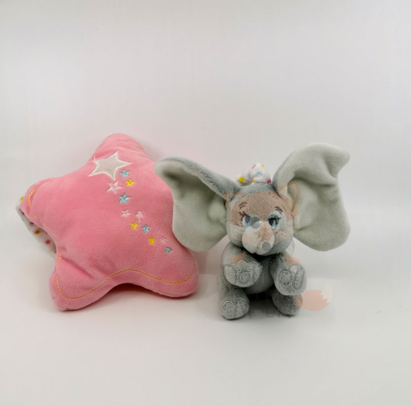  - dumbo léléphant - boîte à musique rose gris étoile 30 cm 